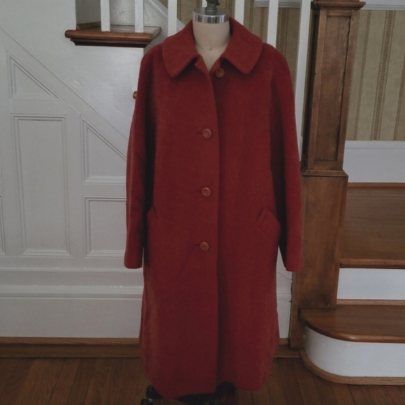L' AUTHENTIQUE Alpacama Royal Wool Jackets & Blazers - L' AUTHENTIQUE Alpacama Royal Long Button Down Wool Red Coat Jacket RARE 90's